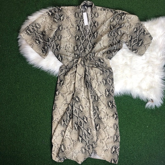 NWT ZARA Snake Skin Print Midi V Neck Dress - Picture 2 of 8